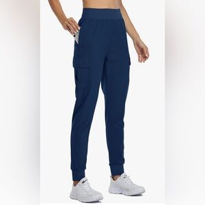 Willit women's XL cargo drawstring joggers. Navy blue. UPF sun protection